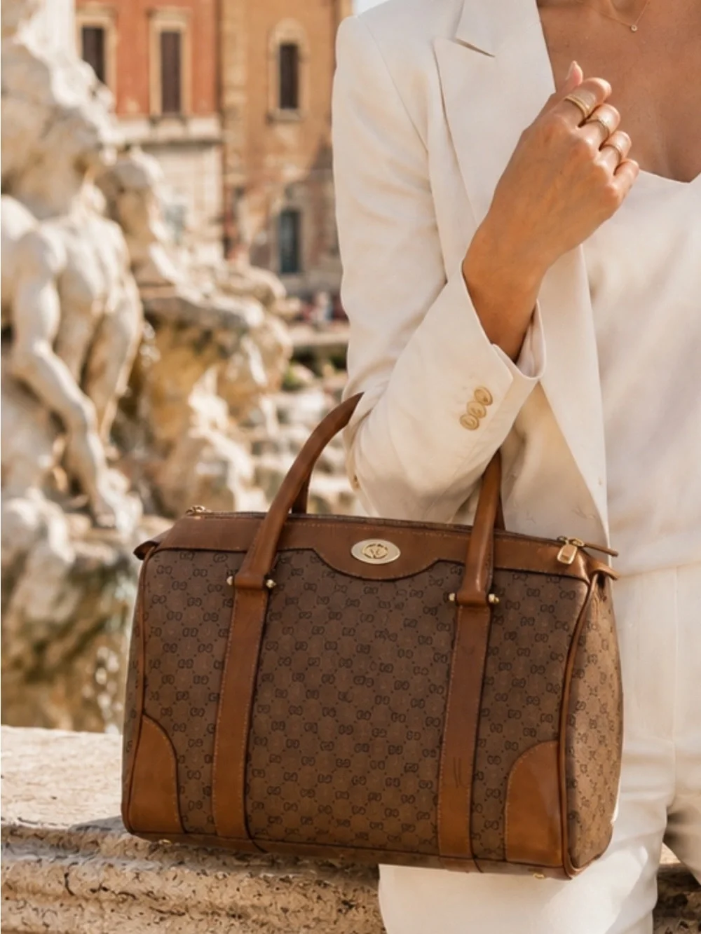 Vintage Gucci GG Monogram Boston Satchel Bag